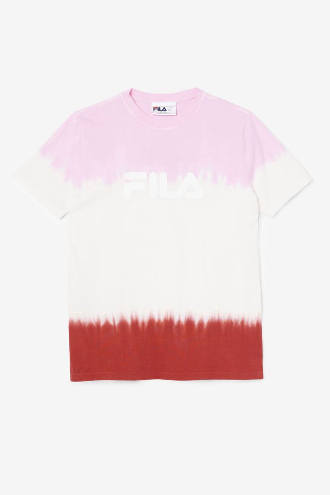 Fila Alivia Tie Dye White/Red/Pink T-Shirt Womens - NZ 37081-HQWC